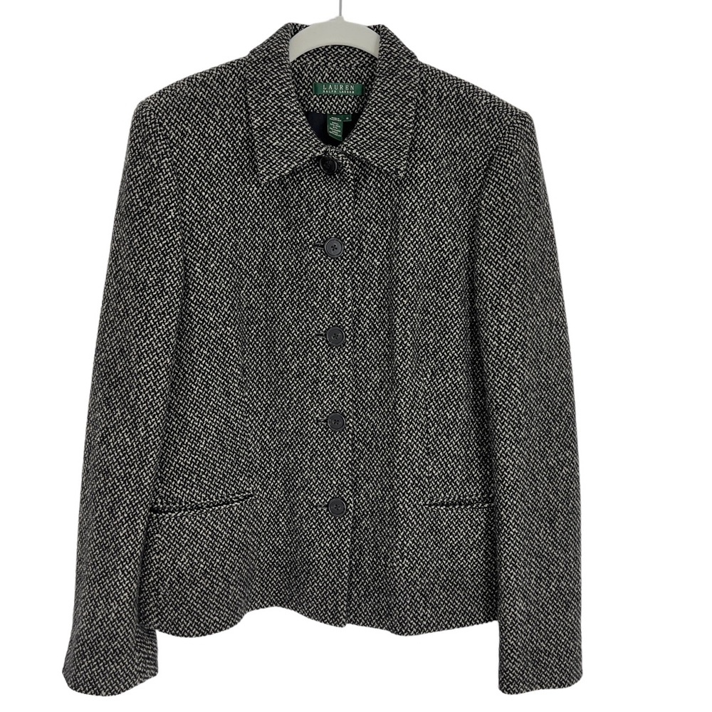 LRL Ralph Lauren Tweed Jacket Soft Wool Blend Black & Beige size 12